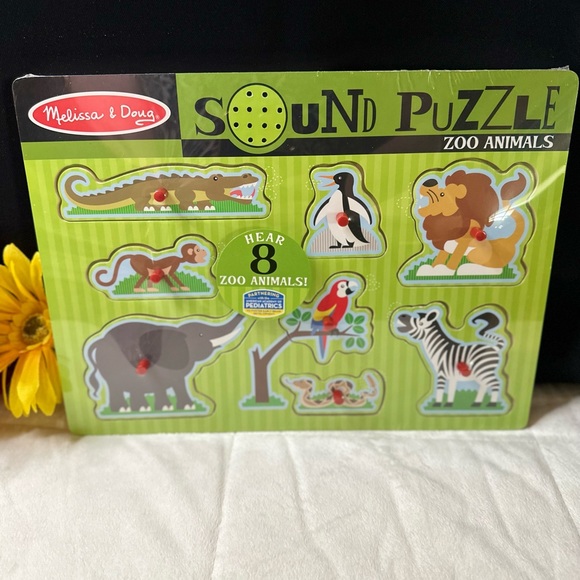 2 NEW Melissa & Doug Zoo & Farm Animals Wooden Peg Sound 8pc Puzzles 🧩 2Yrs+ - Picture 2 of 16